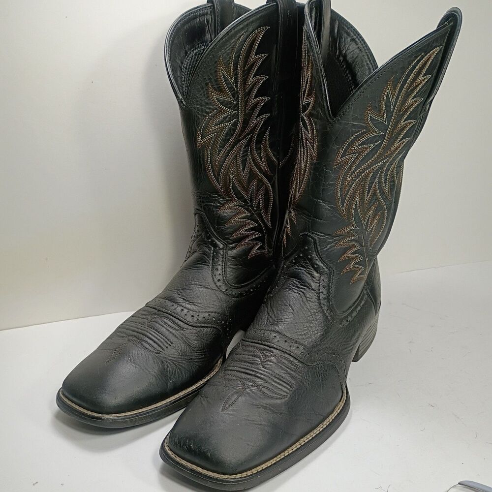 Ariat Sport Men's Black 10016292 Wide SquareToe Leather WesternBoots! Size 11D